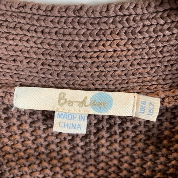 Boden sz 2 Chocolate Brown Chunky Knit Cardigan Sweater Jacket Button Snap Front - Picture 6 of 7